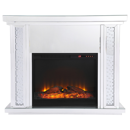 ELEGANT DECOR 47.5 In. Crystal Mirrored Mantle With Wood Log Insert Fireplace, 2PK MF9901-F1